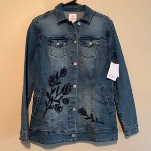 Small Lularoe floral embroidered Jaxon Jean jacket